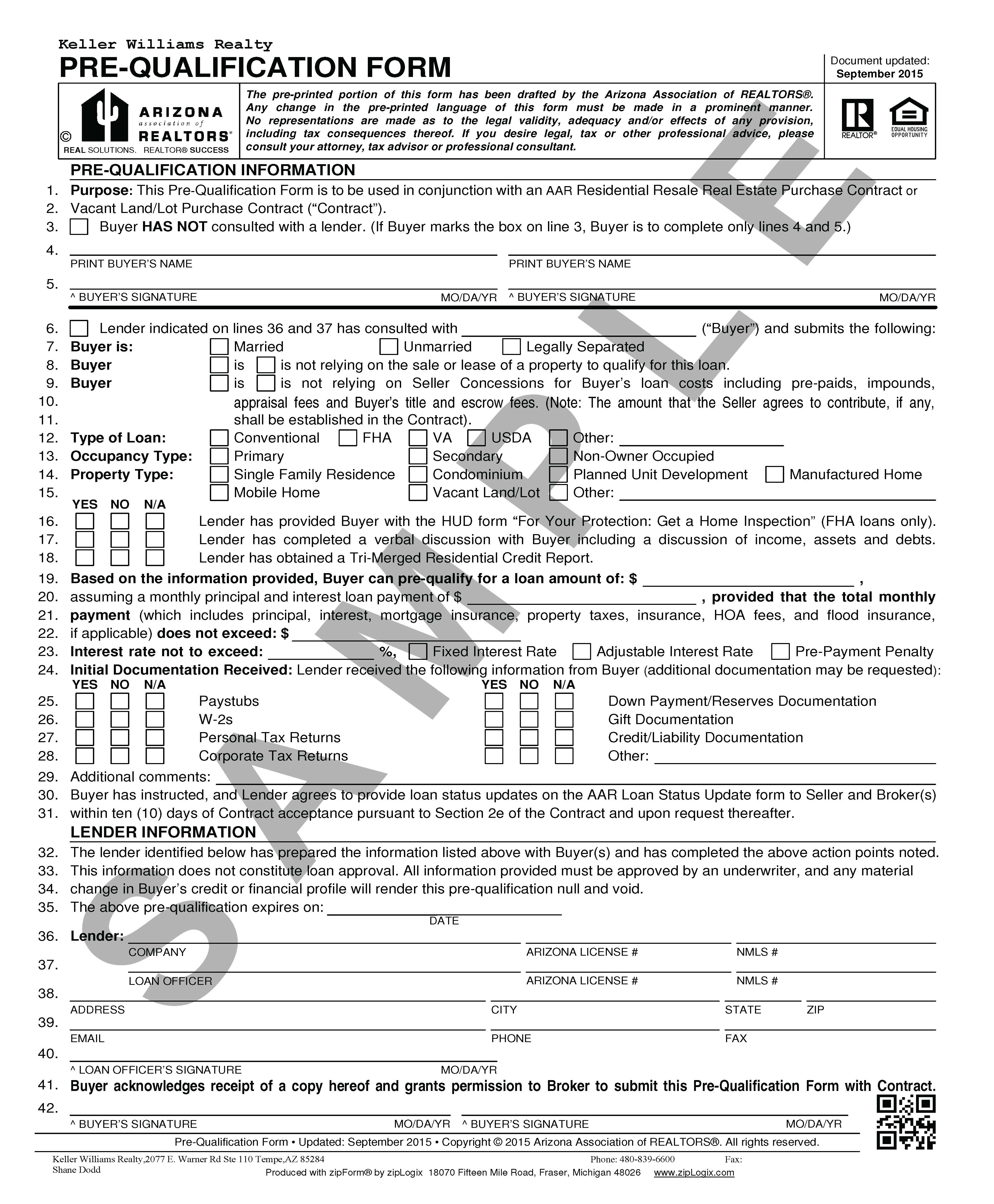 10PreQualification Form AAR PC Dodd School of Real Estate